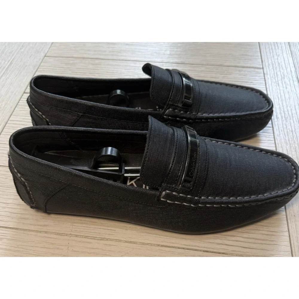 Calvin Klein Black 34F1517 Merve Weave Emboss Driving Loafer Shoe US 9.5 EU 42.5